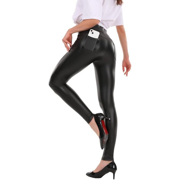 All-Season Women’s Plus Size High-Waisted Faux Leather Leggings – Soft Comfort - Picture 1 of 6